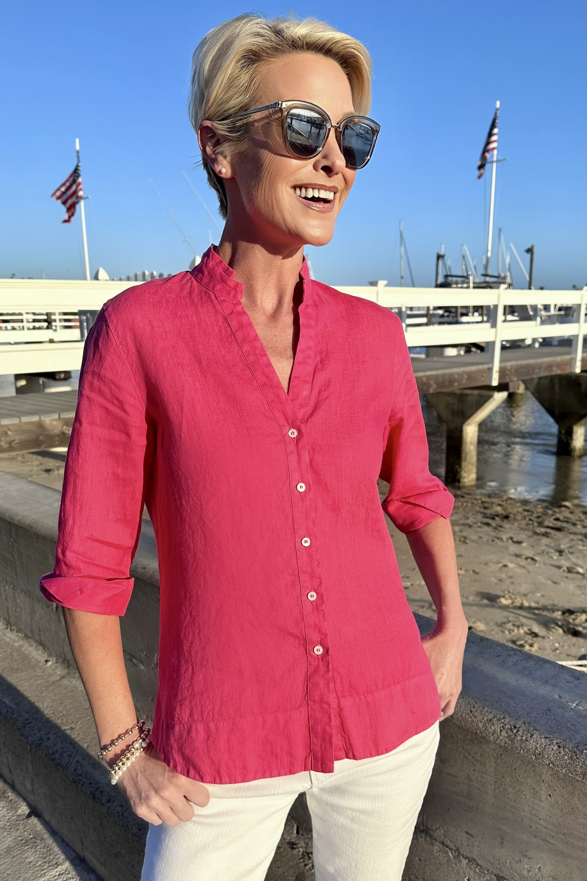 Rosso35 Notch Collar Linen shirt